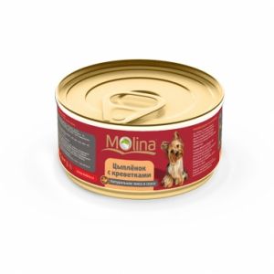 Консервы в соусе для собак Molina «Цыпленок с креветками»